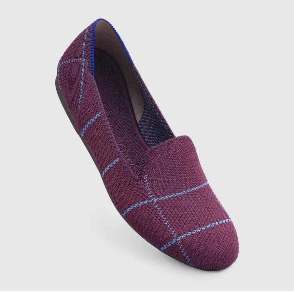 Rothy's The Loafer Women's Burgundy Grid Plaid Slip On Flat Shoes Size 9.5 Women